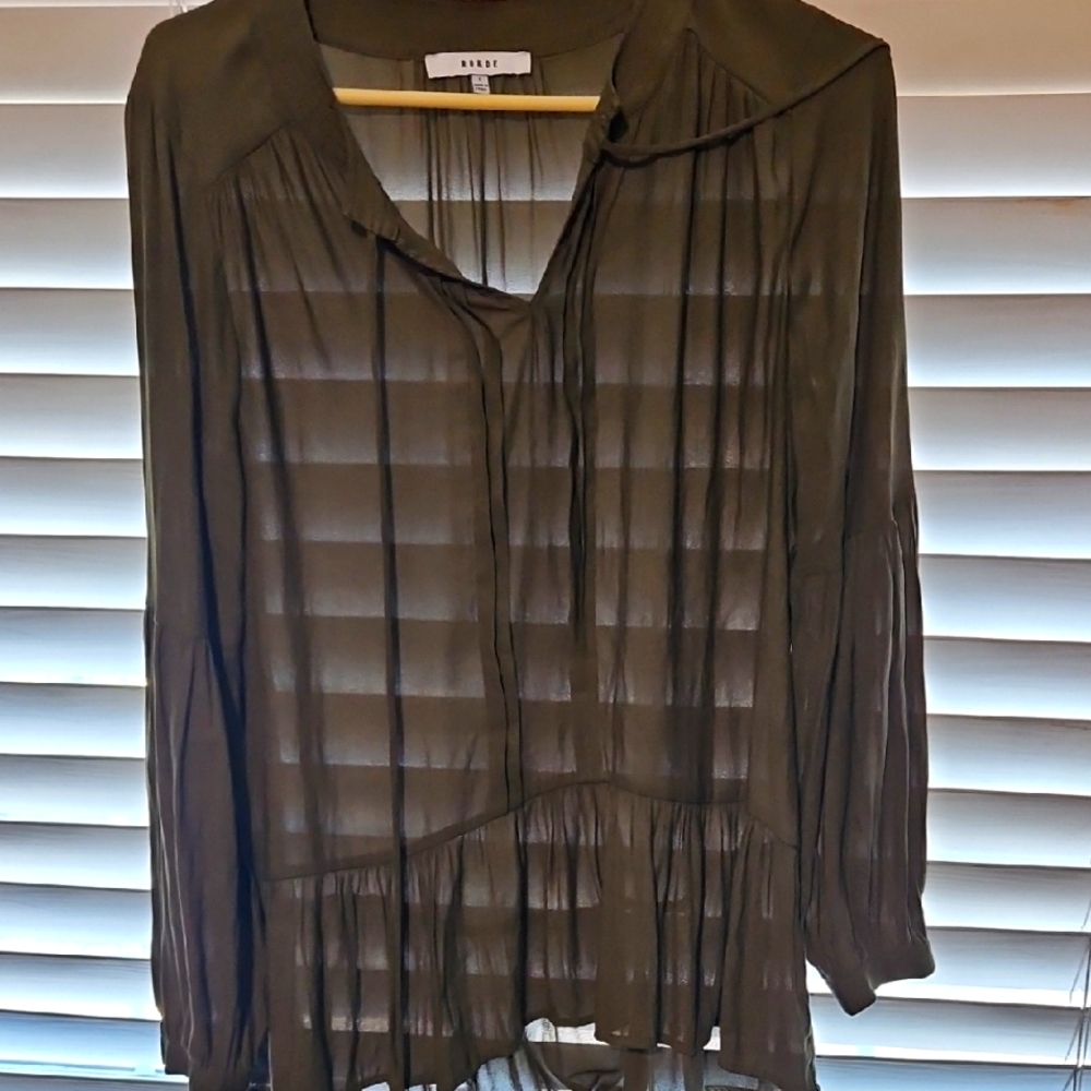 DKNY Olive Green Sheer Women's Blouse